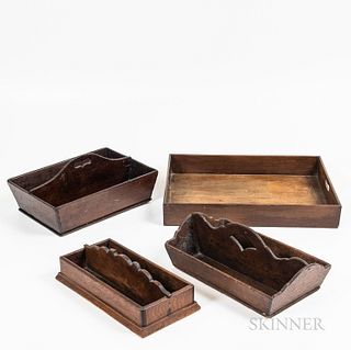 Three Cutlery Trays and a Larger Wooden Tray,late 19th century