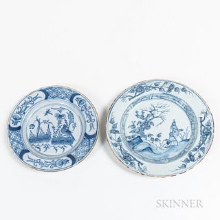 Two English Delft Blue and White Plates