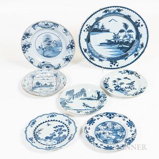 Seven Blue and White Dishes