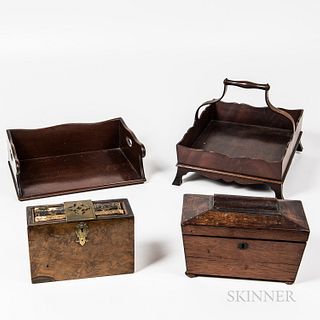 Two Mahogany Carriers, a Walnut-veneer Tea Caddy, and a Birch-veneer Lock Box
