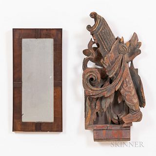 Rectangular Mahogany Mirror and a Carved and Red-painted Architectural Fragment