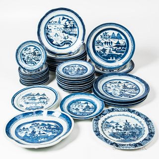 Group of Nanking and Canton Blue and White Dishes