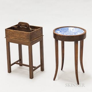 Mahogany Divided Box on Stand and Chinese Blue and White Porcelain Dish on Stand
