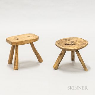Two Primitive Wooden Milking Stools