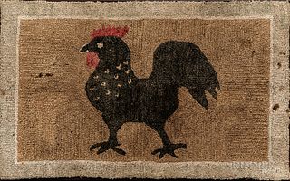 Hooked Rug with Rooster,early 20th century