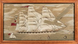 Large Woolwork Picture of the British Sailing Ship Amelia,late 19th century