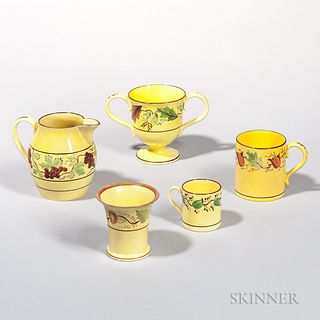 Five Yellow-glazed Earthenware Table Items,England, early 19th century