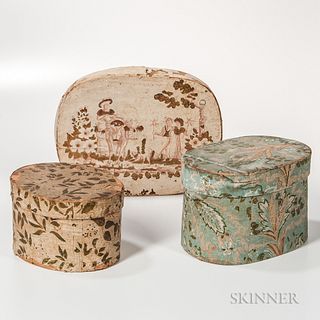 Two Wallpaper-covered Boxes and a Box Top,19th century