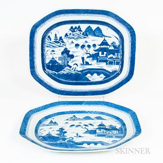 Two Canton Blue and White Platters