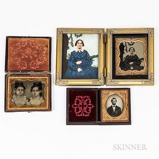 Two Cased Daguerreotypes and a Small Cased Painting,19th century