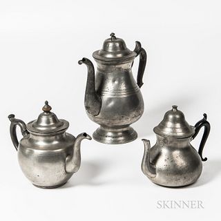 Two Pewter Teapots and a Pewter Coffeepot