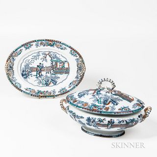 Transfer-decorated Ironstone Tureen and Underplate