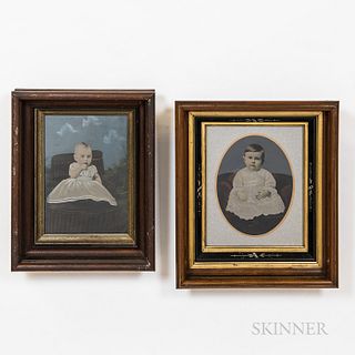 Five Framed Tinted Tintypes of Infants