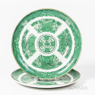 Pair of Chinese Export Fitzhugh Green and White Plates,19th century