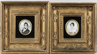 American School, 19th Century

Pair of Miniature Portraits of Samuel B. and Sarah Anne Bannister. Unsigned, with a framed letter from Samuel B. Bannis