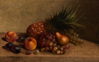 Arnoud Wydeveld (American, 1823-1888)

Still Life with Pineapple and Other Fruit. Signed "A. Wydeveld" l.l. Oil on canvas, 14 1/8 x 22 1/8 in., framed