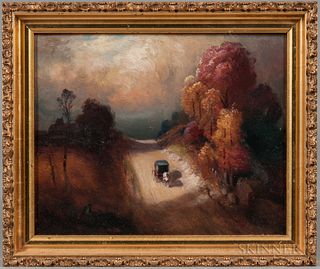 American School, 19th/Early 20th Century

Carriage on a Road. Unsigned. Oil on board, 8 x 11 in., in a gilt molded frame. Condition: No obvious retouc