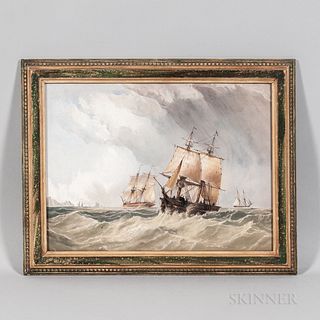 Anglo/American School, Late 19th/Early 20th Century

Ships off Shore. Unsigned. Watercolor and gouache on paper, 12 x 16 in., framed. Condition: Minor