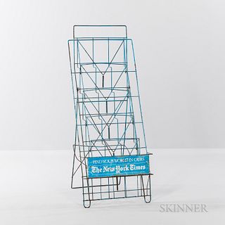 Blue-painted Wire New York Times Retail Paper Stand/Rack,mid-20th century.