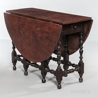 Dark Brown-painted and Paint-decorated Oval-top Gate-leg Table,Massachusetts, early 18th century