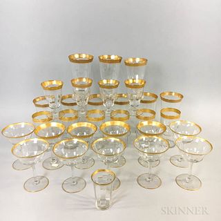Thirty-one Pieces of Gold-rimmed Colorless Glass Stemware