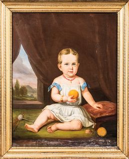 American School, Mid-19th Century

Portrait of a Young Girl. Unsigned. Oil on canvas, 34 x 27 in., in a period ripple-molded gilt frame. Condition: Re