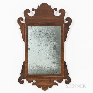 Small Chippendale-style Inlaid Mahogany Scroll-frame Mirror