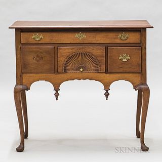 Chippendale Cherry Base to High Chest, Connecticut, late 18th century, the case with a single shallow long drawer over three deep drawers, the center 