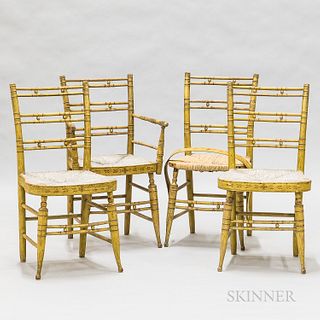 Set of Four Fancy Chairs, probably Portsmouth, New Hampshire, early 19th century, three side chairs and a matching armchair, the double horizontal bam