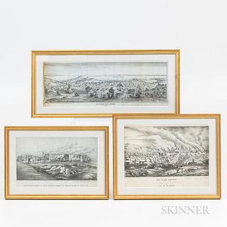 Three Prints, View of Montgomery St. from Sacramento Wharf the Morning after the Great Fire, Justh & Co., San Francisco, 1851-1870, lithograph, legend