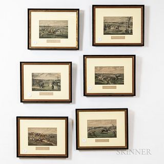 Six Small English Prints, each depicting a hunting scene and labeled in a reserve l.c. with plate number and "A Steeple-Chase Drawn by H. Alken," in s