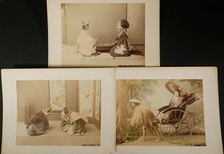 (7) 19TH C. JAPANESE LARGE FORMAT MOUNTED HAND COLORED ALBUMEN PHOTOS