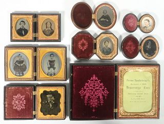 (8) 19TH C. GUTTA PERCHA PHOTOGRAPH CASES, SOME WITH AMBROTYPES & TINTYPES