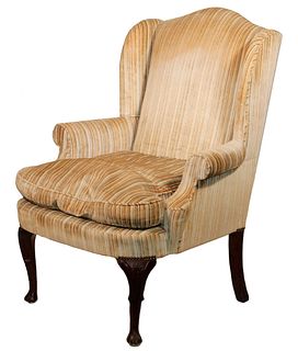 CUSTOM QUEEN ANNE STYLE WING CHAIR