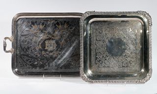 (2) SILVER-PLATE SERVING TRAYS