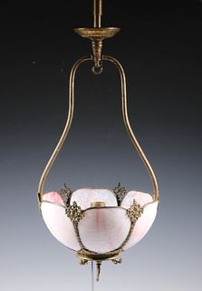 CONVERTED PERIOD GAS SLAG GLASS CEILING LAMP