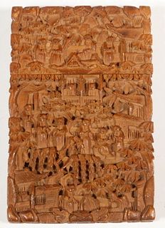 CHINESE CARVED WOODEN CARD CASE