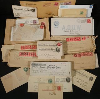 STAMPS: TRAY OF 19TH C COVERS (AND BANK CHECKS), US