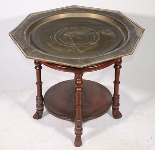 BENCH-MADE OCCASIONAL TABLE WITH BRASS TRAY TOP
