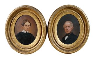 19TH C. NEW ENGLAND OVAL PORTRAITS OF HUSBAND AND WIFE
