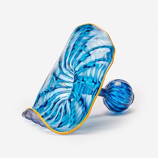 Dale Chihuly (American, b. 1941), Blue "Atlantis Persian" with Yellow Lip Wrap, USA, 2003