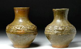 Chinese Han Dynasty Glazed Hu Vases Matched Pair