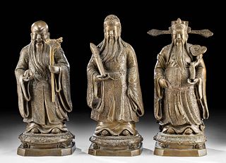 Three 19th C. Chinese Brass Figures of Star Deities