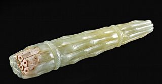 19th C. Chinese Qing Greenstone 14 Bamboo Stalks