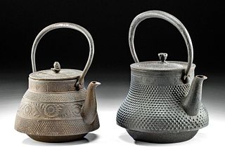 Pair of Late 19th C. Japanese Meiji Iron Tea Kettles