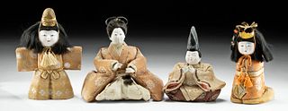 4 Early 20th C. Japanese Bisque & Brocade Fabric Dolls