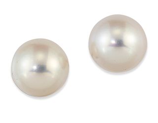 A PAIR OF CULTURED PEARL EARRINGS, with post fittings, butt