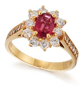 A PINK TOURMALINE AND DIAMOND CLUSTER RING,?an oval-cut pin