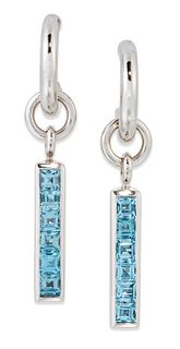 THEO FENNELL: A PAIR OF 18 CARAT WHITE GOLD BLUE TOPAZ 'STR
