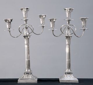 A PAIR OF ADAM REVIVAL SILVER-PLATED CANDELABRA, 19TH CENTU